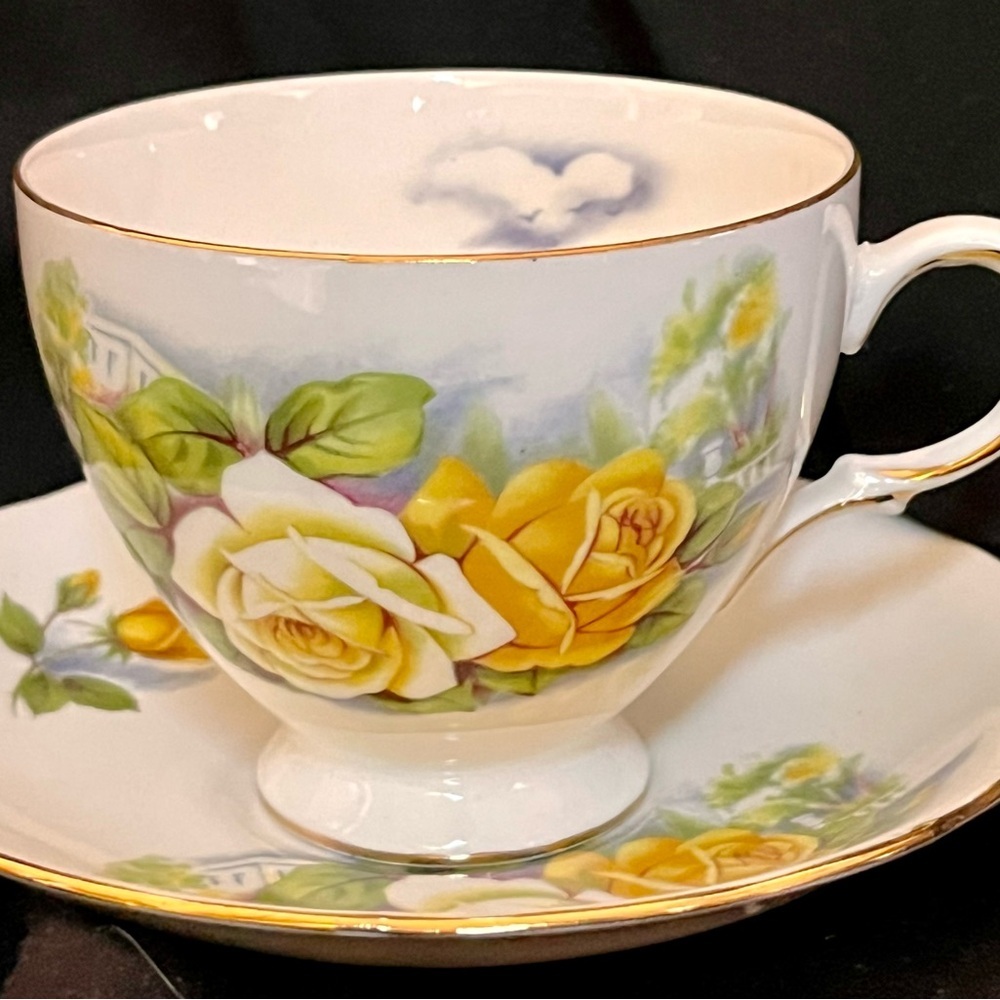 VTG Gainsborough England Fine Bone China Yellow Rose Teacup & Saucer Set Gilded - Picture 13 of 17